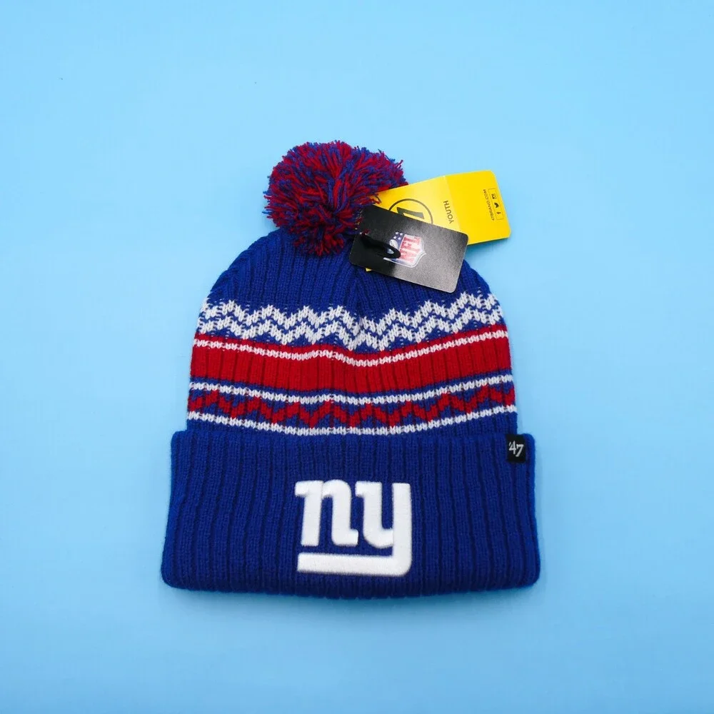 '47 Brand New York Giants Winter Hat Boys Blue Striped Acrylic Beanie‎ NFL Youth